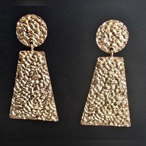 Textured Gold Tone Drop Statement Earrings